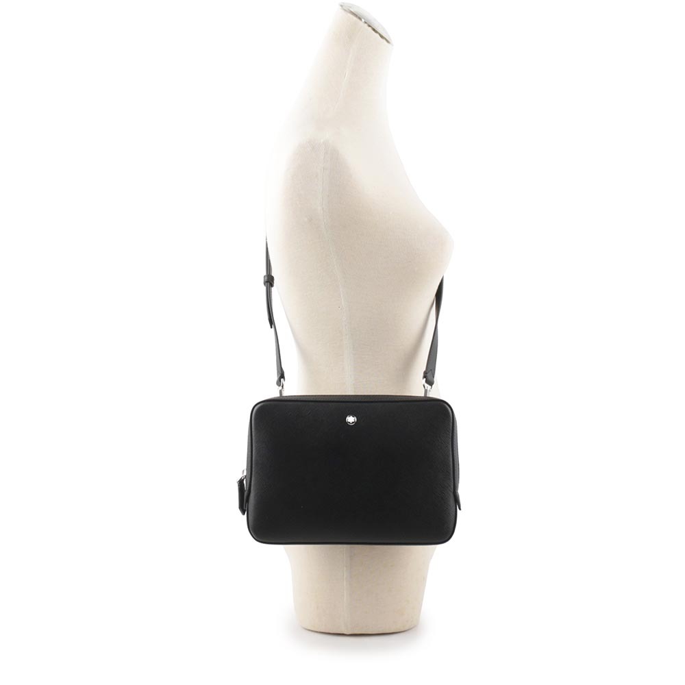 【MONT BLANC】Sartorial 匠心系列防刮牛皮迷你拉鍊郵差包(黑色) 130308