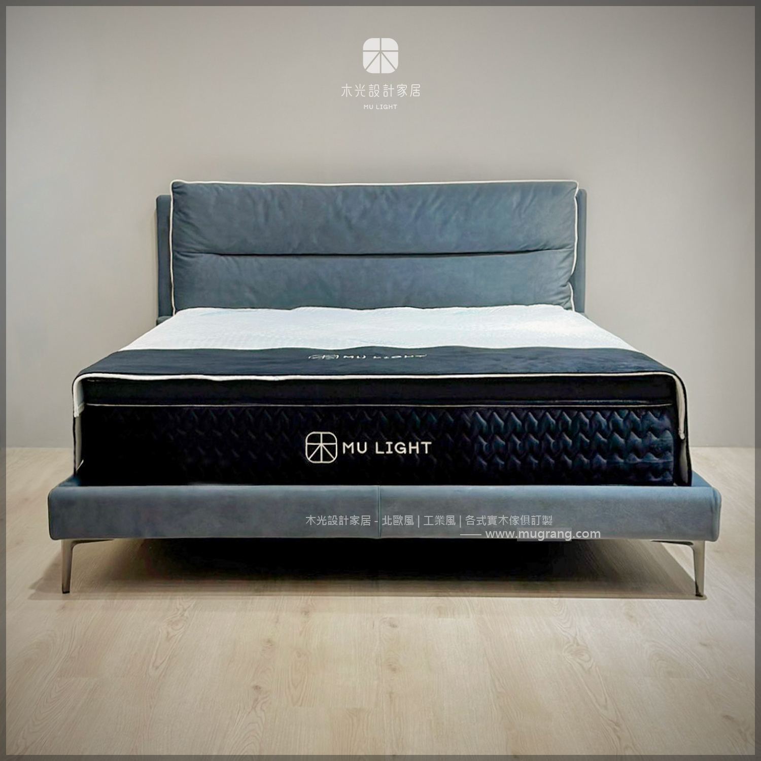 Navy-台灣製 現代時尚貓抓布床架