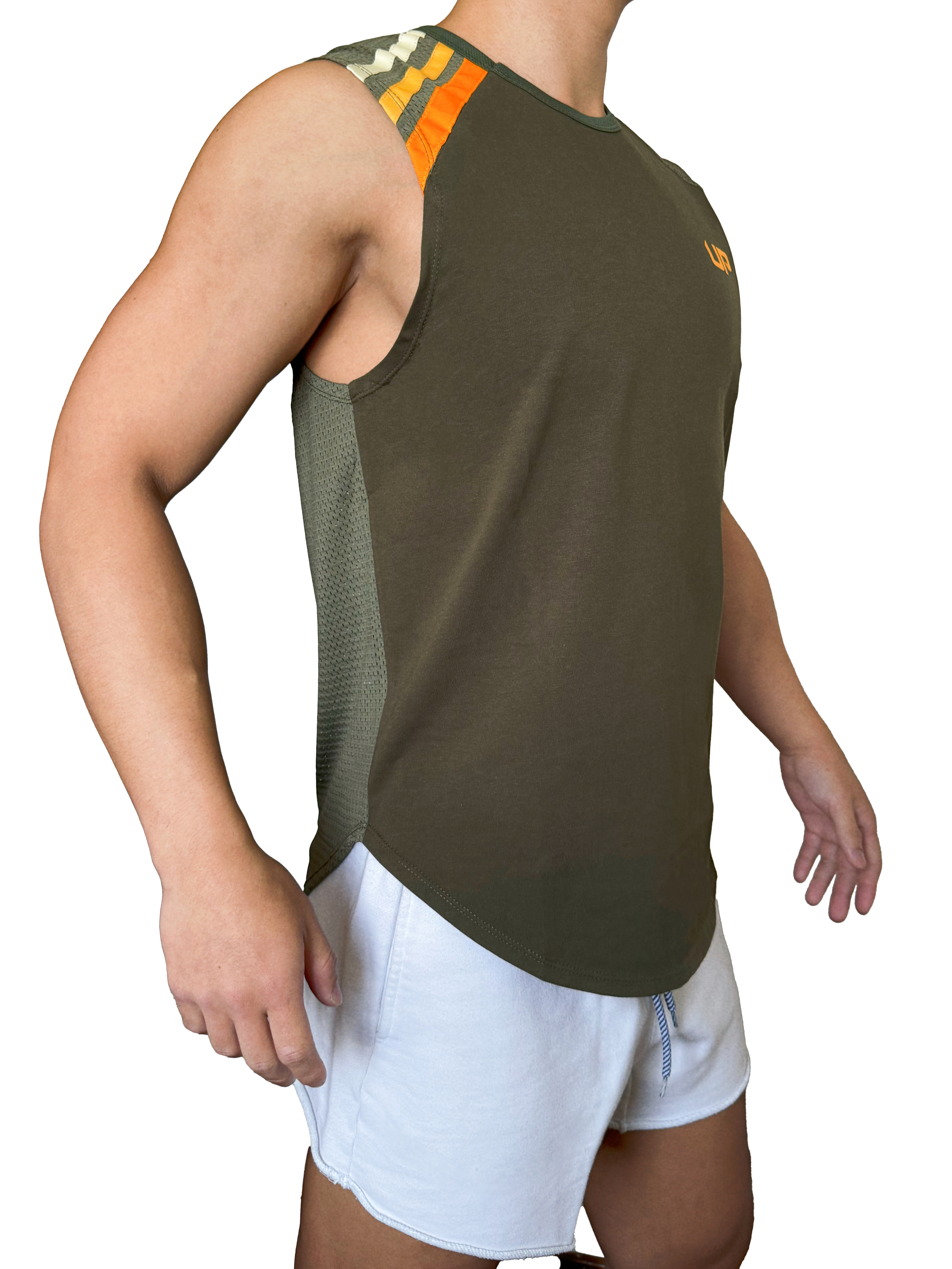 Stripe UP 寬肩運動背心 軍墨綠