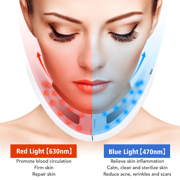 JK Korea new EMS micro-current color light face-lifting instrument red and blue light face double chin vibration massage V-face beauty instrument (J0888)