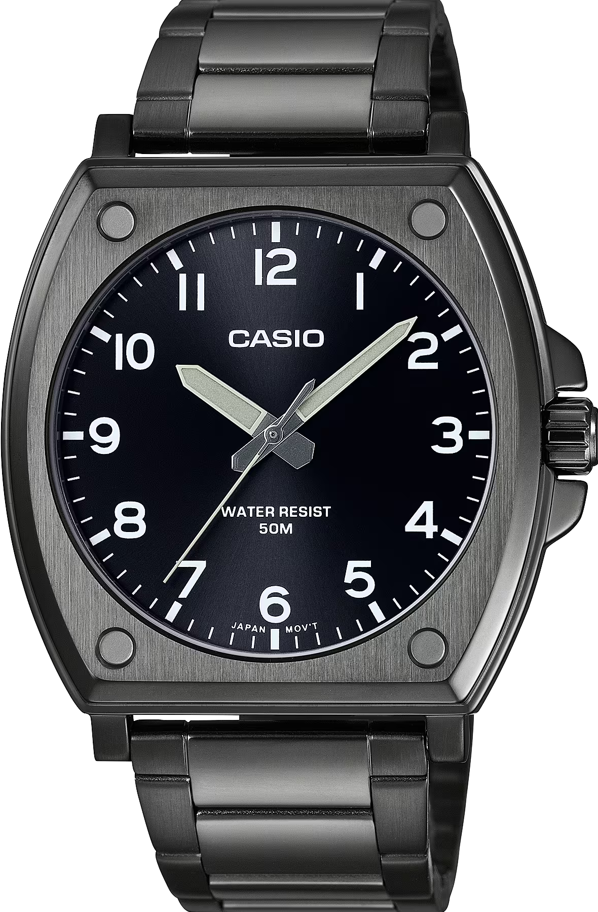 萬年鐘錶 - CASIO 卡西歐 酒桶造型錶殼全黑休閒簡約不鏽鋼男錶 MTP-E730B-1AV  錶徑43.4MM