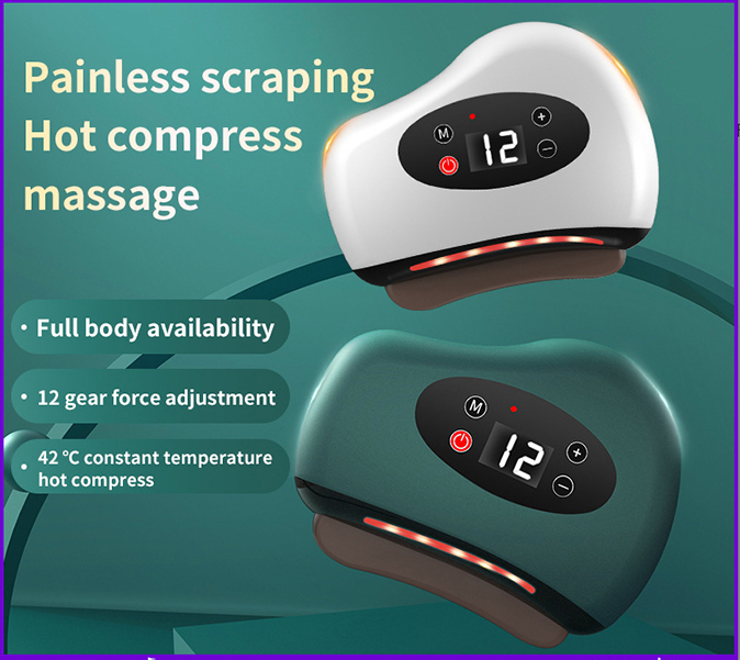 JK Korea New Electric Red Bianstone Scraping Instrument Home Multifunctional Massager Vibrating Heating Light Therapy Scraping Beauty Instrument 12 Gears Vibrating Heating (White) (J0865)