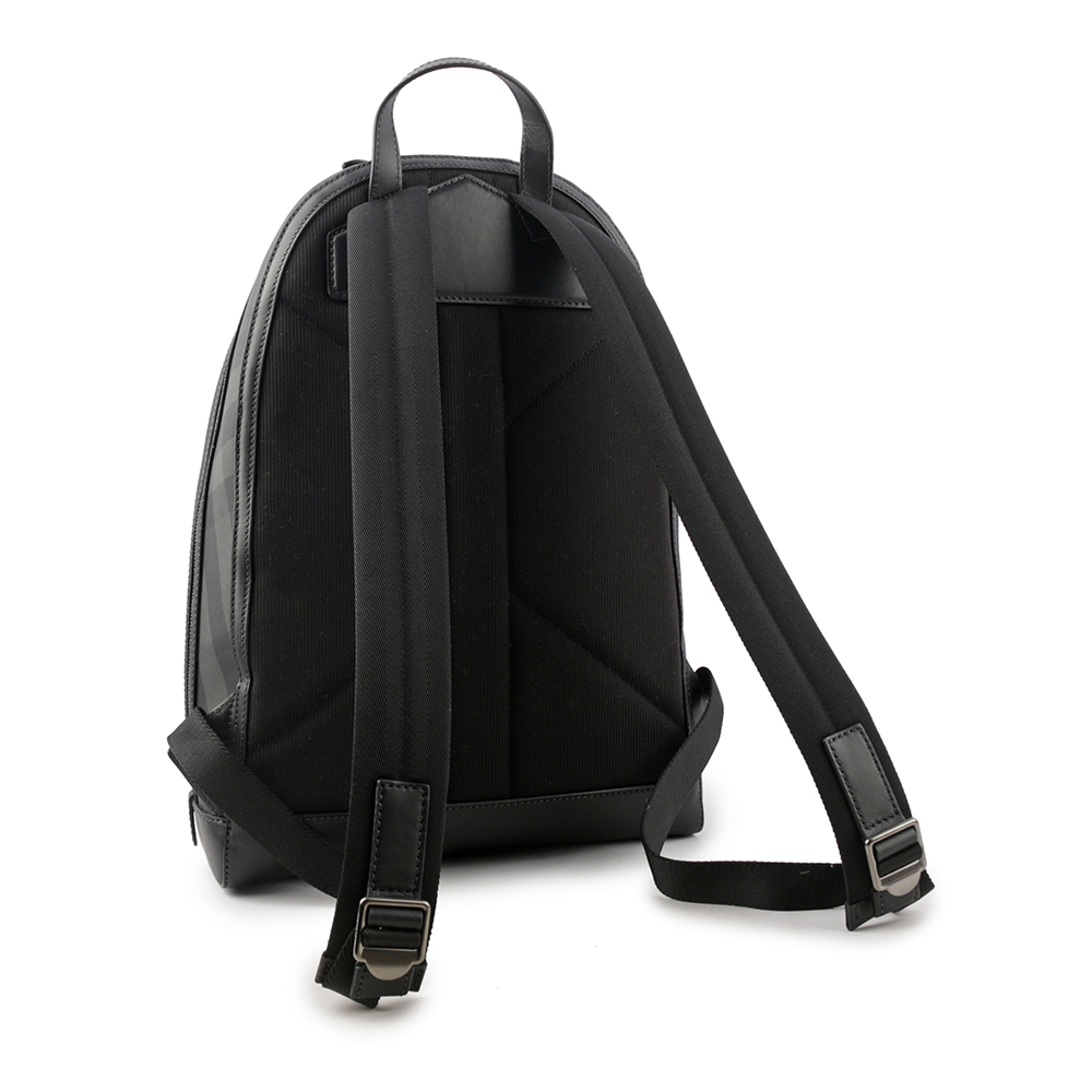 【BURBERRY】Rocco 格紋帆布及牛皮拉鍊口袋後背包(炭灰色) 8065630 A8800