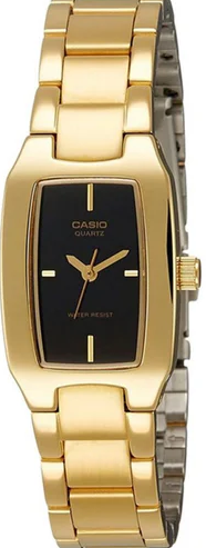 萬年鐘錶 - CASIO  卡西歐 全金色黑面酒桶型經典女錶 LTP-1165N-1CRDF 錶徑22MM