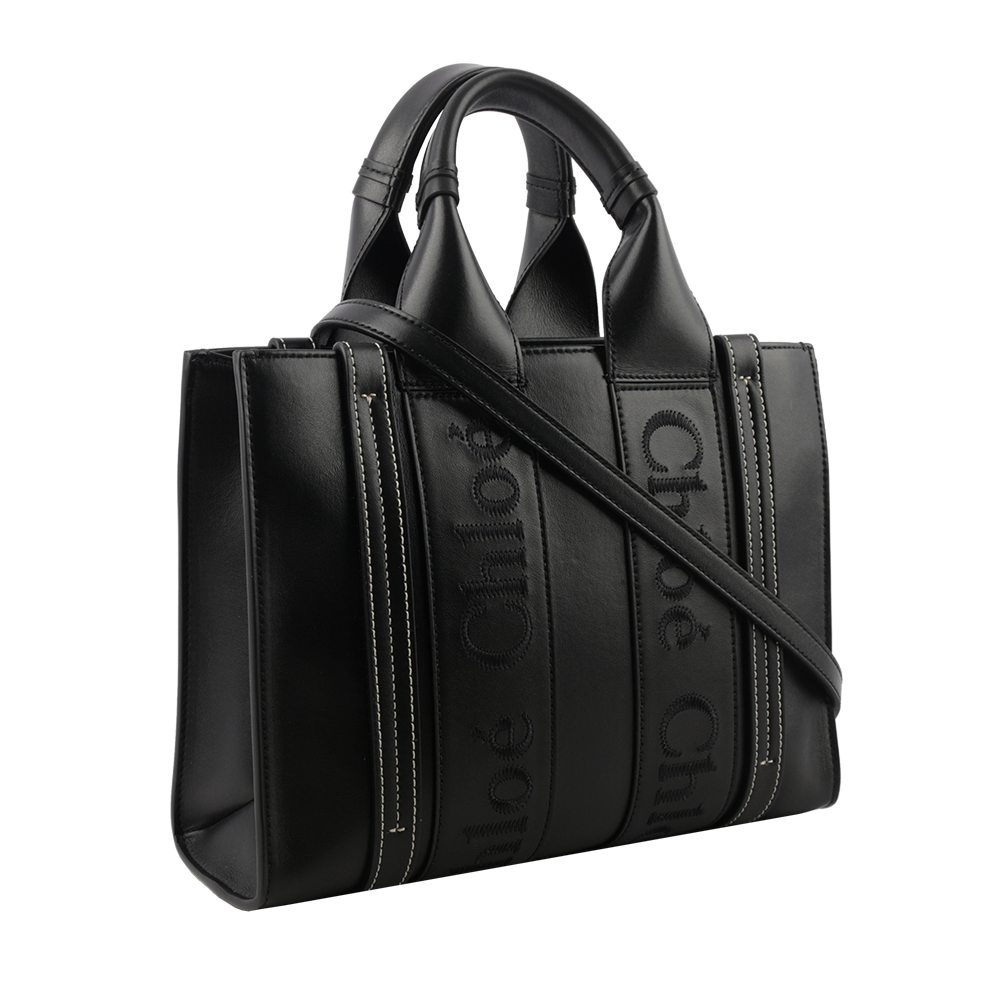 【CHLOE'】Woody 小牛皮手提/斜背二用托特包(小)(黑色) CHC23US397I60 001