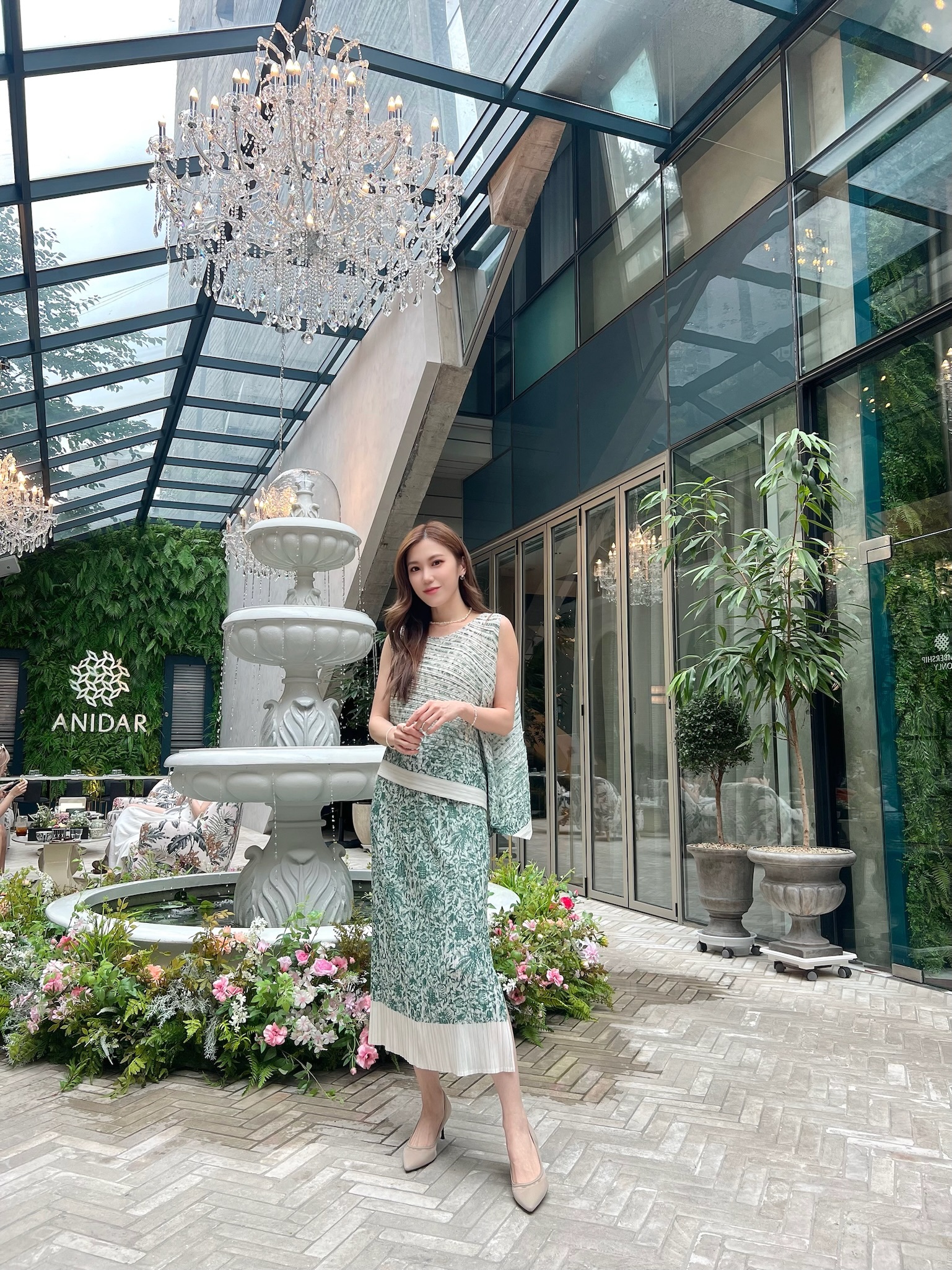 高雅花卉細褶SET