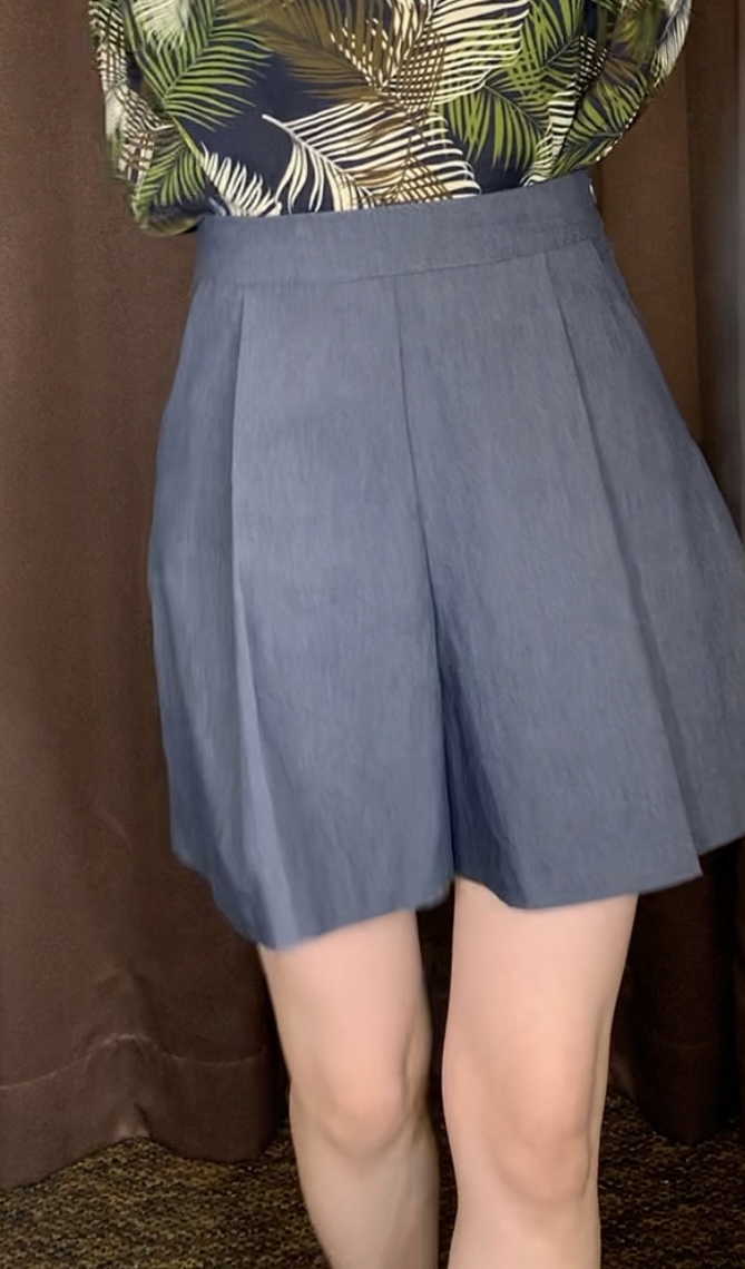 (本期必收)挺料前打褶短褲裙