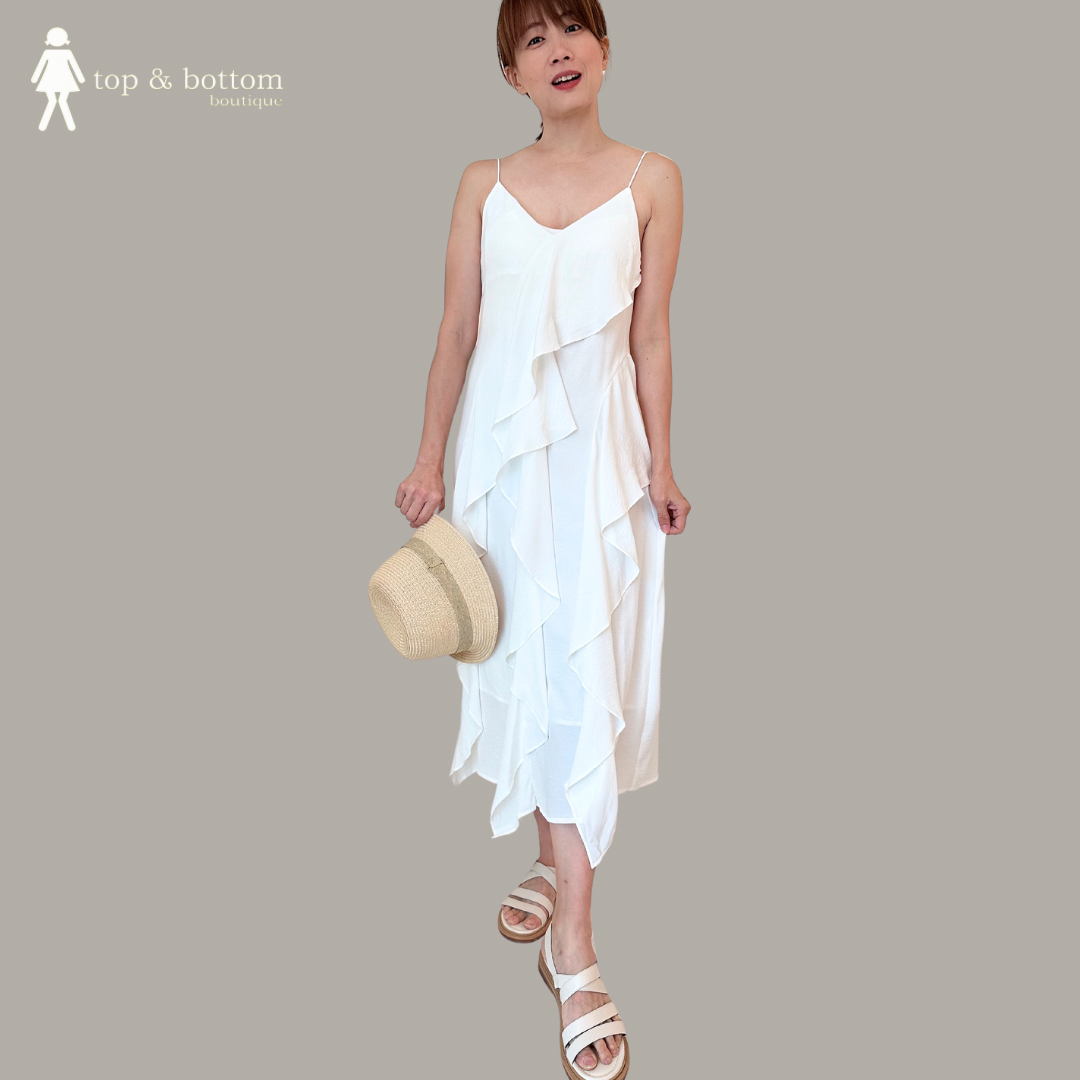 STRAP FRILLS LAYER MIDI DRESS