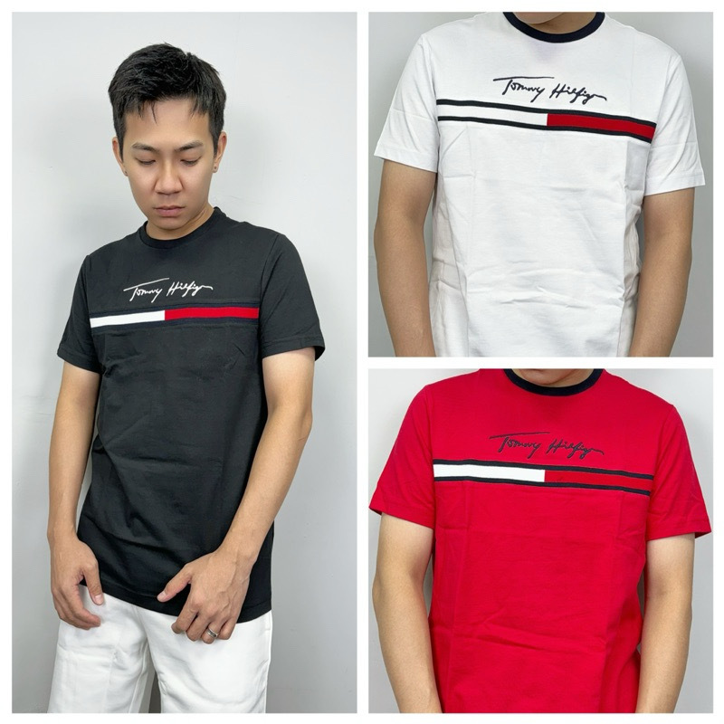 Tommy Hilfiger 紅白橫條 草寫字母 短袖上衣 短袖 短T
