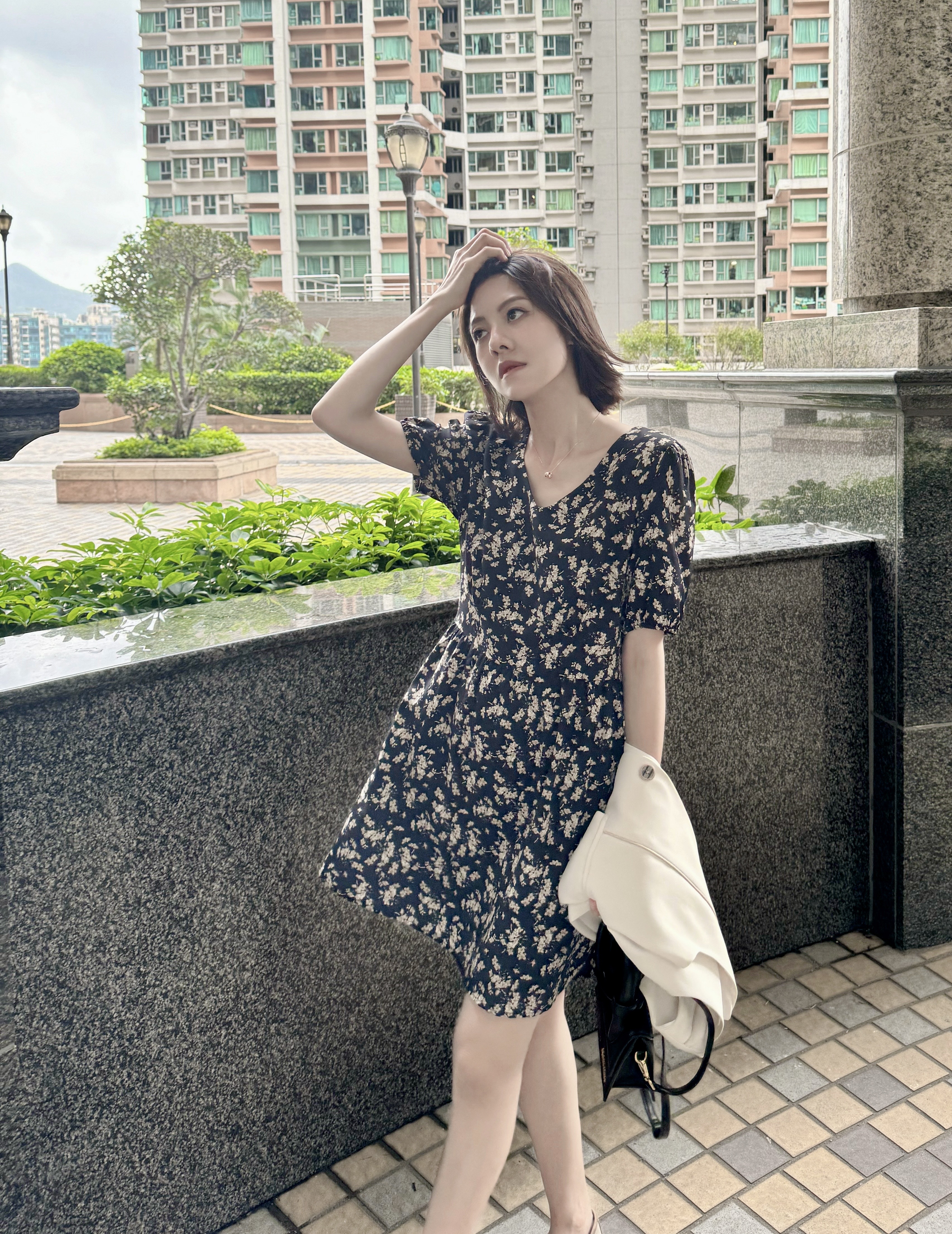 Floral Print Puff Short Sleeve Mini Dress_DS229L07