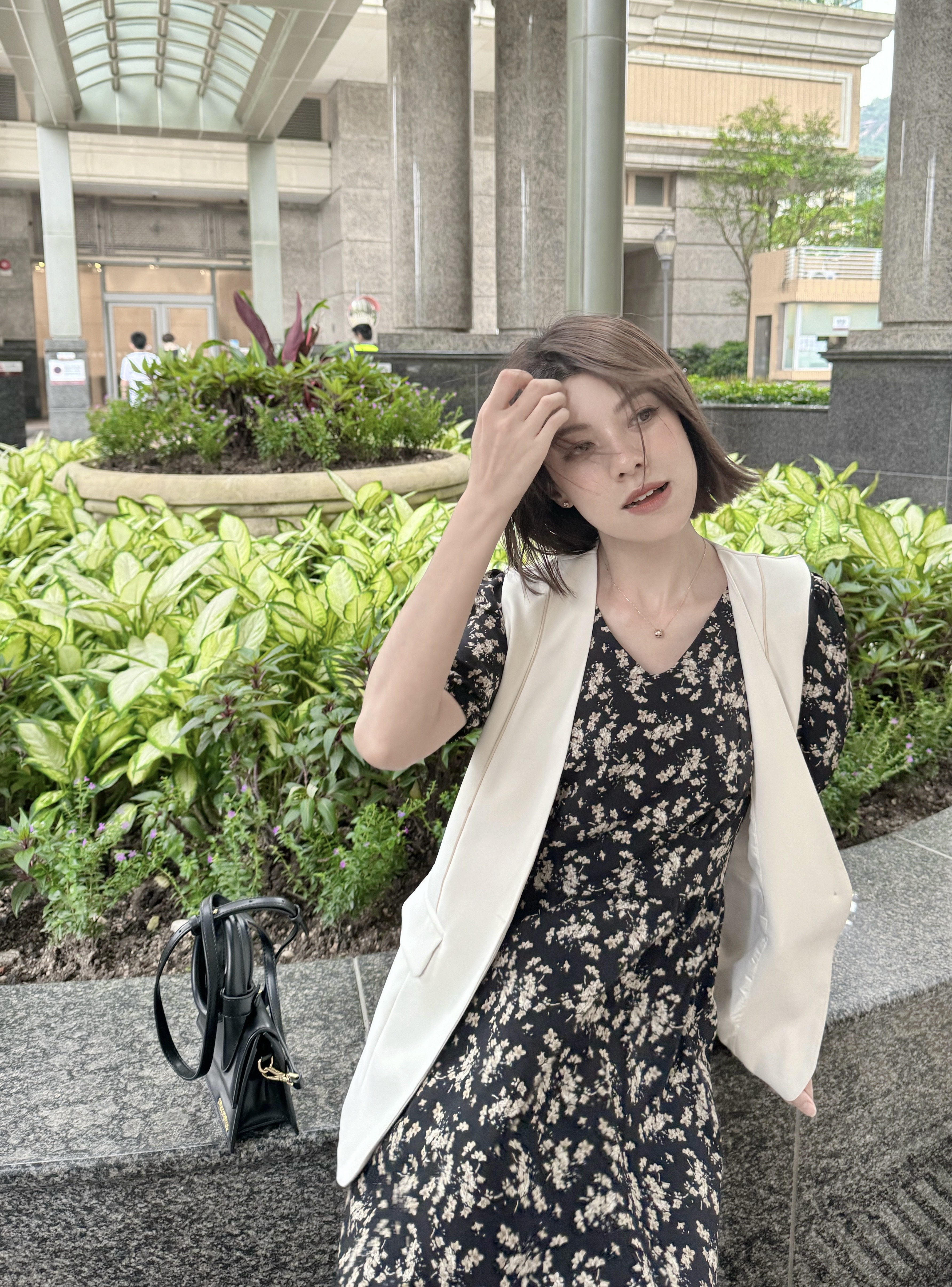 Floral Print Puff Short Sleeve Mini Dress_DS229L07