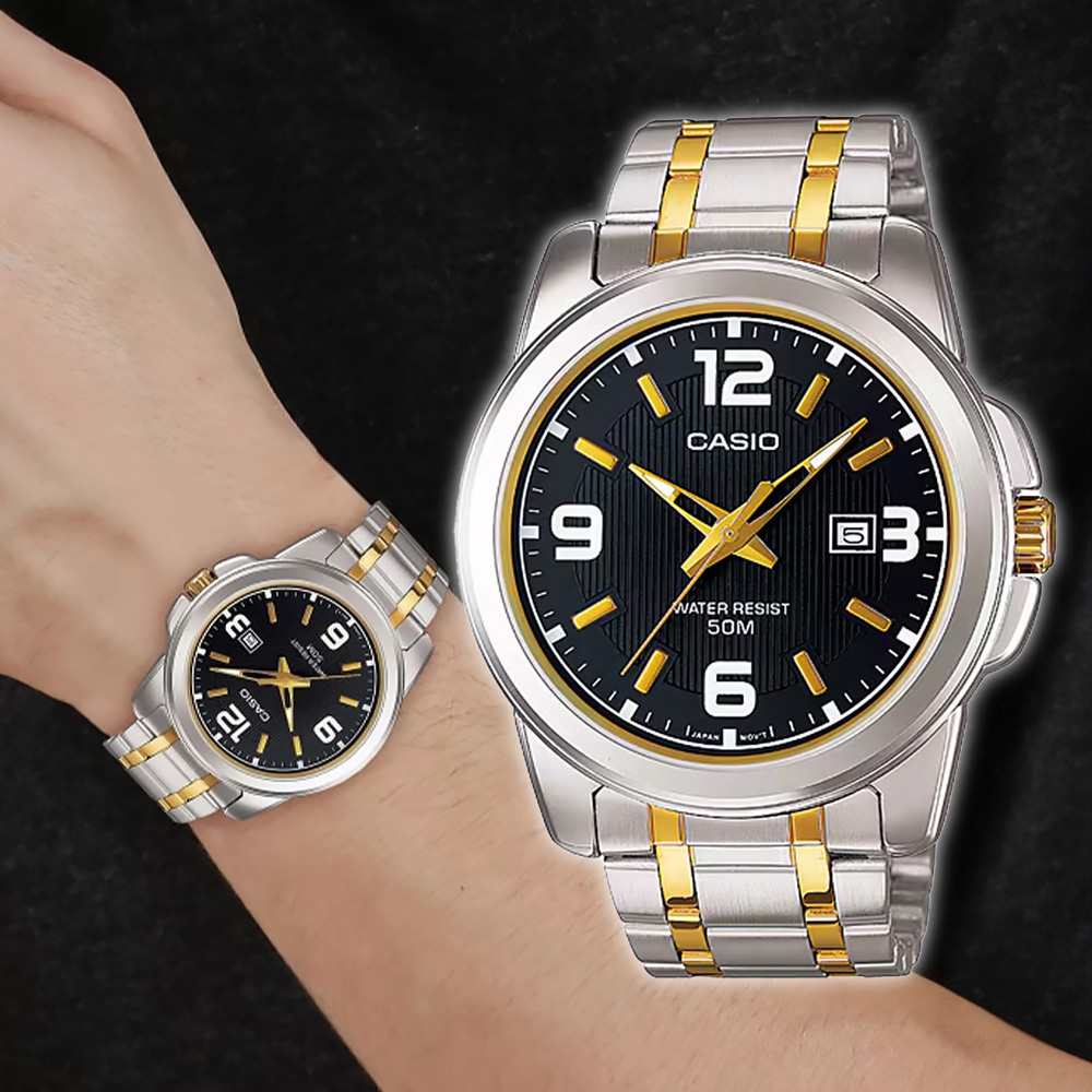 【CASIO 卡西歐】 MTP-1314SG-1A 簡約 復古 紳士 金線銀白撞色 日期視窗易讀 大錶徑 手錶
