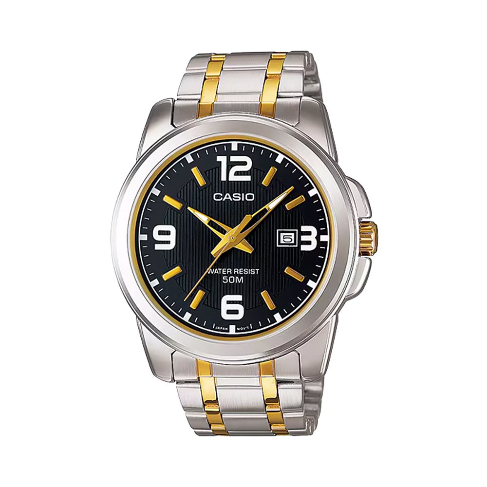 【CASIO 卡西歐】 MTP-1314SG-1A 簡約 復古 紳士 金線銀白撞色 日期視窗易讀 大錶徑 手錶