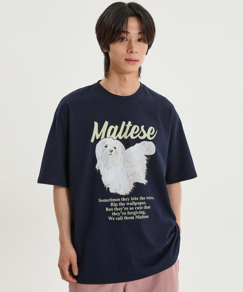 ◆Wai Kei◆ Maltese illustration short sleeve t-shirt melang Maltese archive line graphic half sleeve tshirts GREEN - waikei