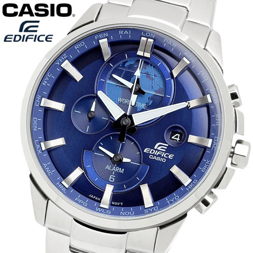 【CASIO 卡西歐】EDIFICE ETD-310D-2A 雙時區 高尚風格 鋼錶帶 計時 男錶