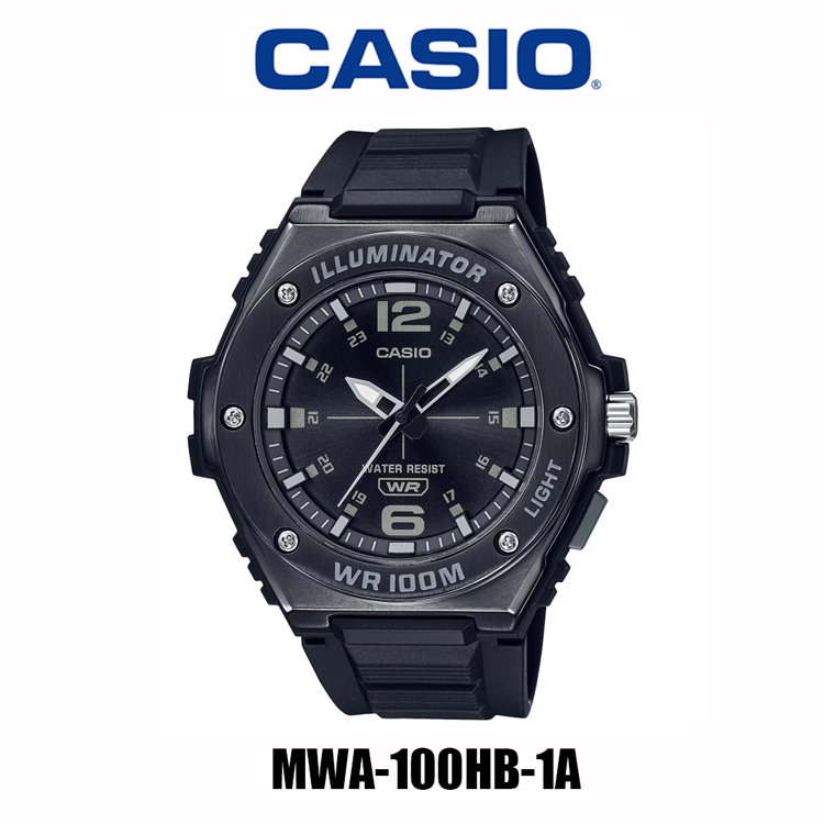 【CASIO 卡西歐】MWA-100HB-1A 金屬錶框 100米 LED照明 防水 運動 矽膠 指針錶