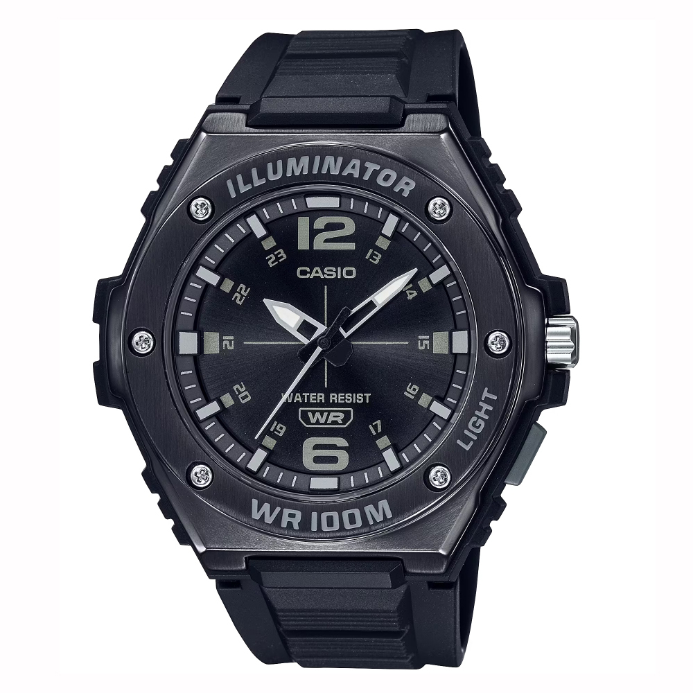 【CASIO 卡西歐】MWA-100HB-1A 金屬錶框 100米 LED照明 防水 運動 矽膠 指針錶