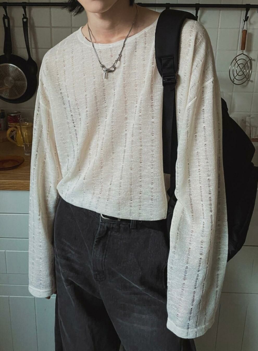 淨色暗紋長袖衫 MALENKII-047T