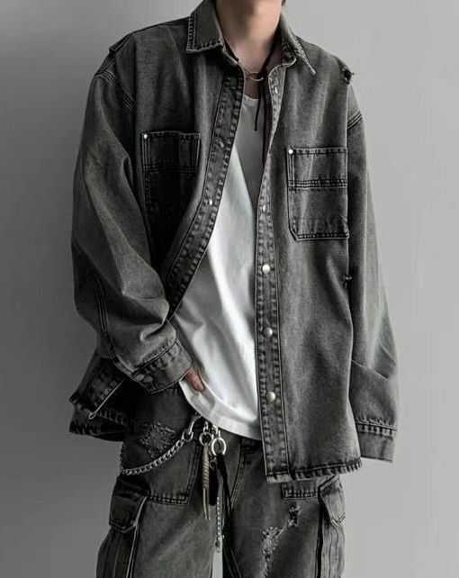 洗水牛仔長袖恤衫 taptaptap-031JK