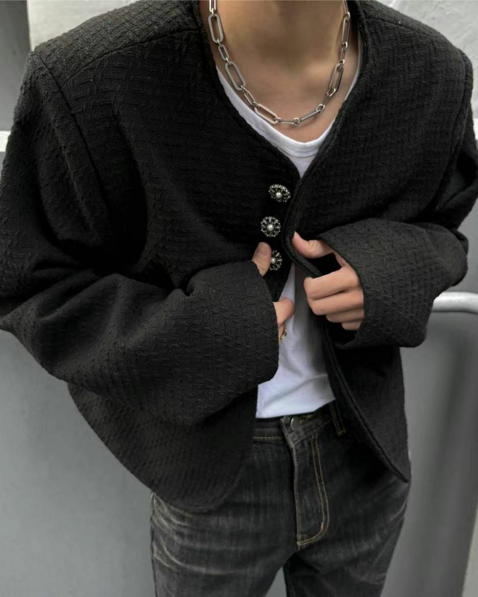 淨色暗紋開胸短身外套 taptaptap-034JK