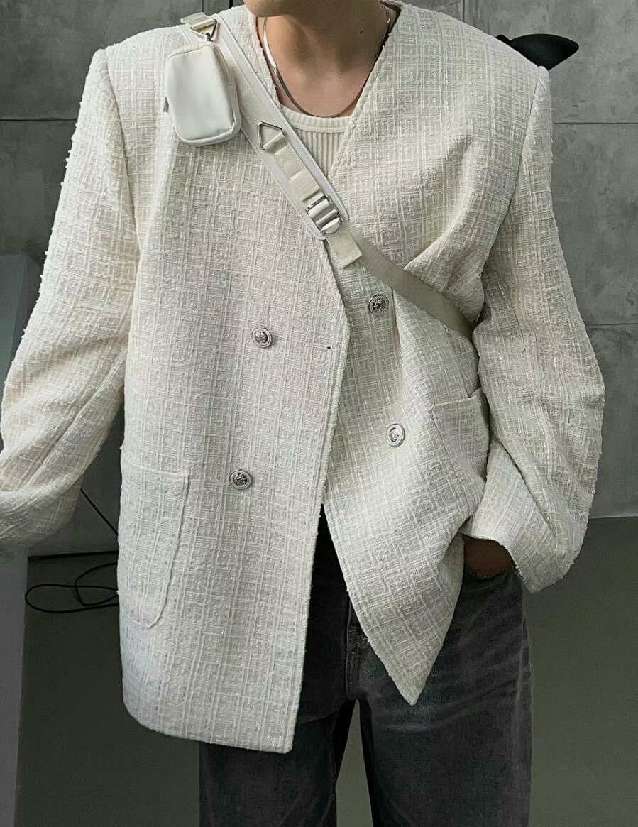 V領暗格紋孖襟西裝褸 taptaptap-032JK