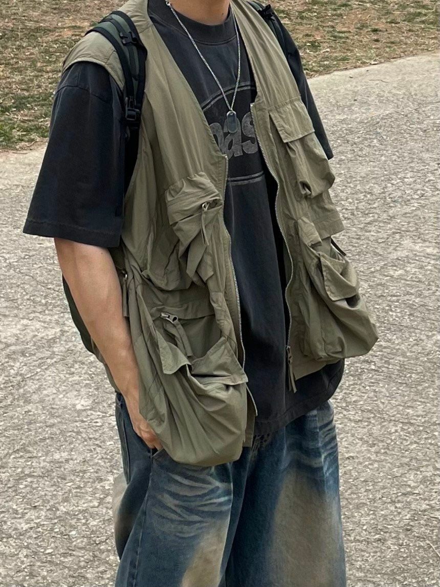 淨色工裝拉鍊背心褸 DDM-013V