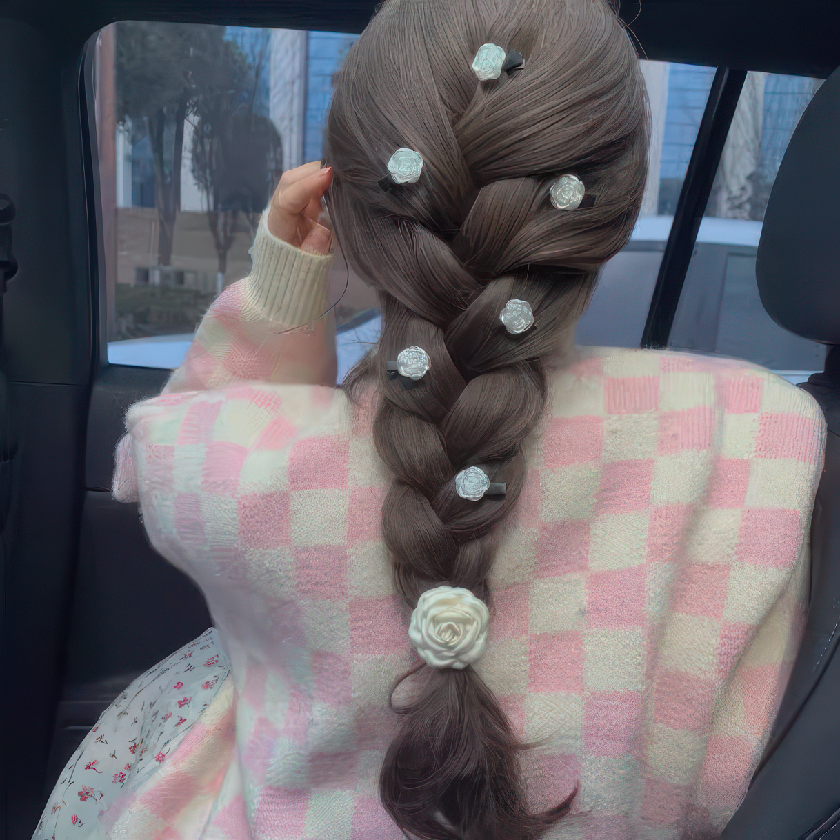 [5 FOR RM10] Red Flocked/Glossy White Mini Rose Hair Clip