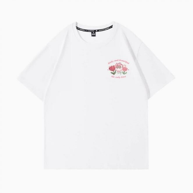 Summer Short Sleeve T-Shirt (White Cream Imprint Powder S-2XL) (Contact customer service to confirm shipping size after placing an order)】