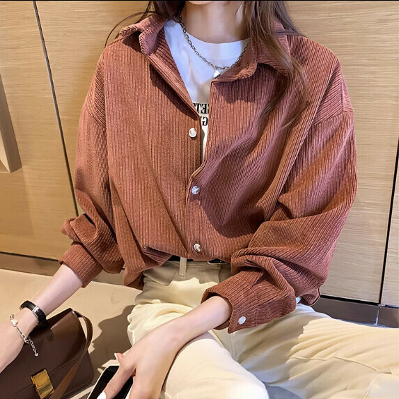 Brushed corduroy shirt women's autumn and winter clothes (orange [size S_XL] (contact customer service to confirm the shipping size after placing an order)】