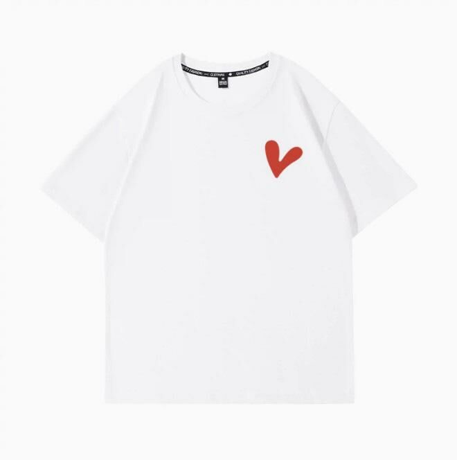 Summer short-sleeved T-shirt top (white red heart label S-2XL) (contact customer service to confirm the shipping size after placing the order)】
