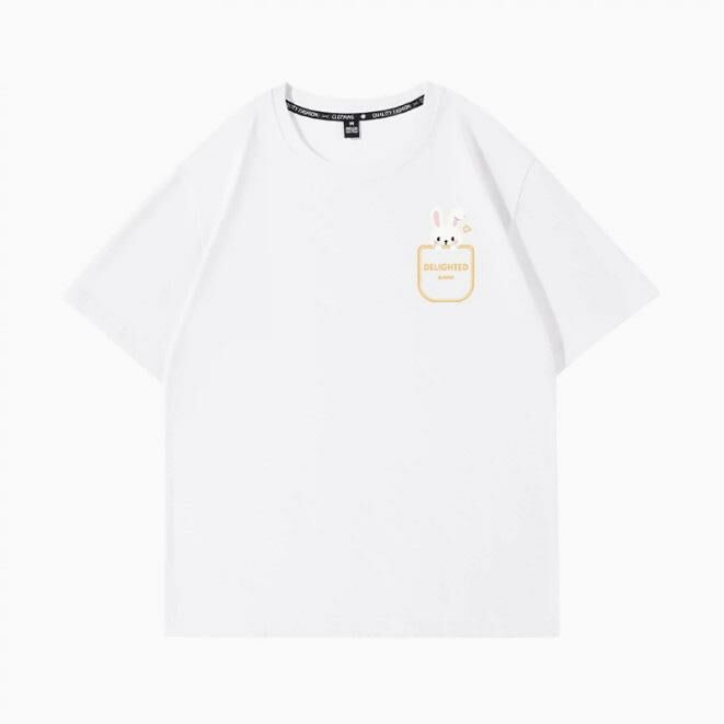 Summer Short Sleeve T-Shirt Top (White Pocket Rabbit White S-2XL Size) (Contact customer service to confirm the shipping size after placing an order)】