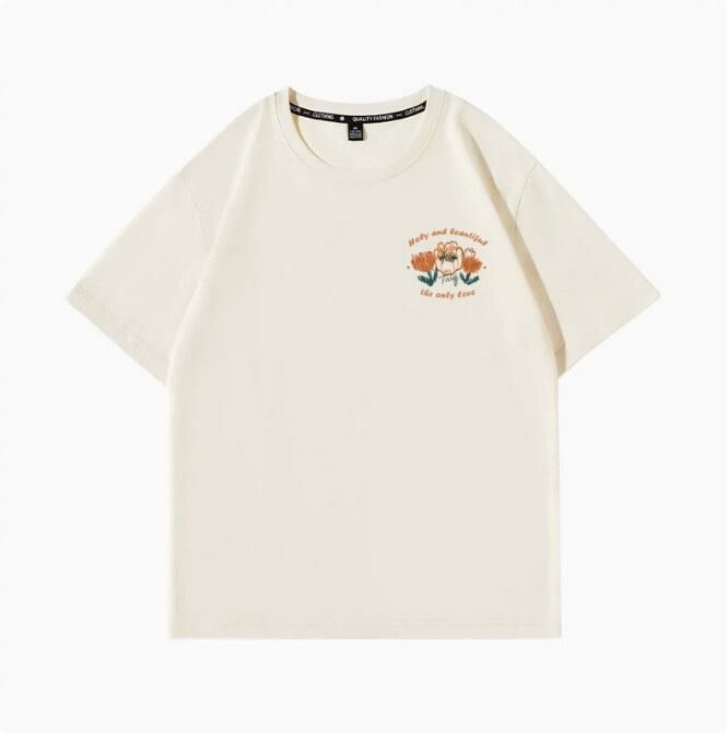 Summer Short Sleeve T-Shirt Top (Beige Cream Imprint Orange S-2XL) (Contact customer service to confirm the shipping size after placing an order)】