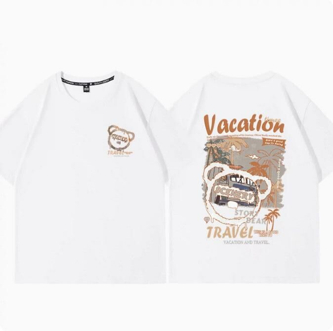 Casual Loose Short Sleeve T-Shirt (White Beach Resort S-2XL) (Contact customer service to confirm shipping size after placing an order)】