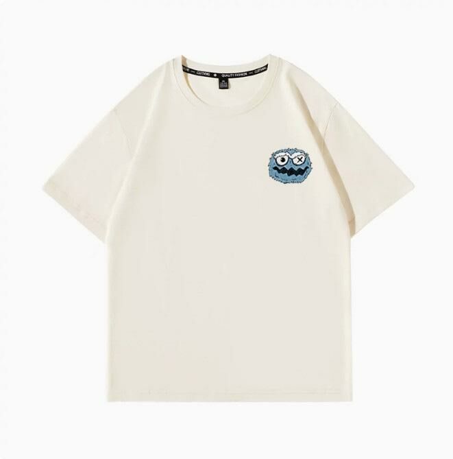 Summer short-sleeved T-shirt top (beige look at me blue S-2XL size) (contact customer service to confirm the shipping size after placing an order)】