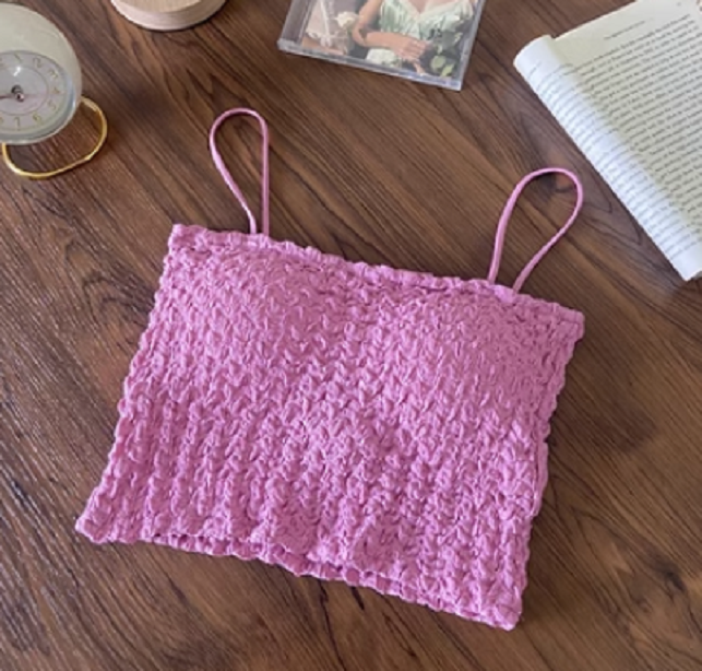 Cropped cropped belly button vest with padded puff puff (pink) (size: one size)】