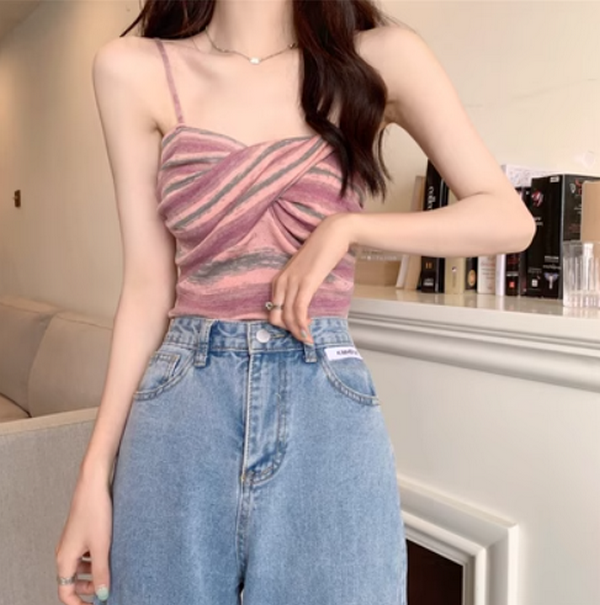 Chic striped vest (purple) (size: one size)】