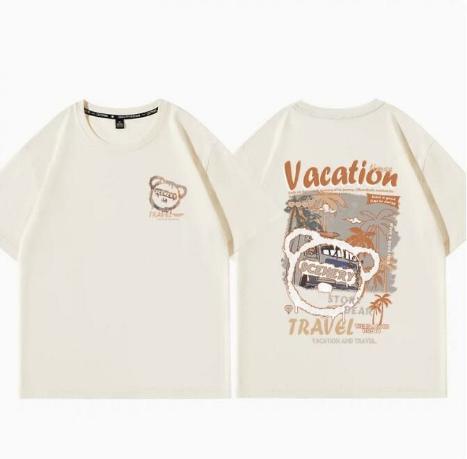 Casual Loose Short Sleeve T-Shirt (Beige Beach Resort S-2XL) (Contact customer service to confirm the shipping size after placing an order)】