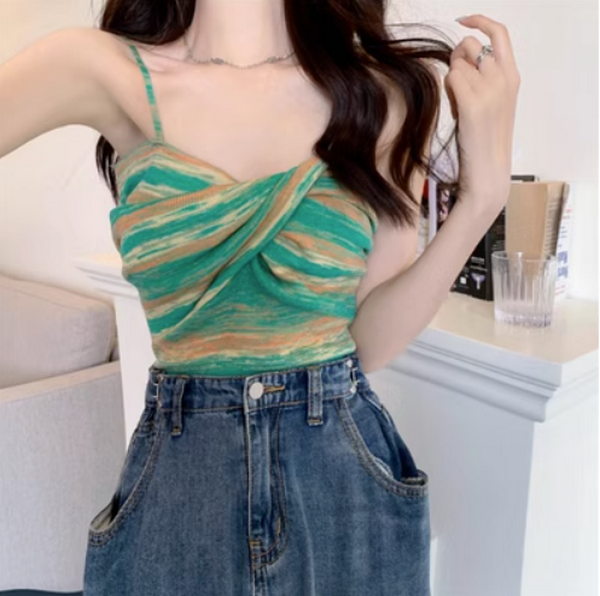 Chic striped vest (green) (size: one size)】