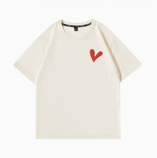 Summer short-sleeved T-shirt top (beige red heart label S-2XL) (contact customer service to confirm the shipping size after placing an order)】