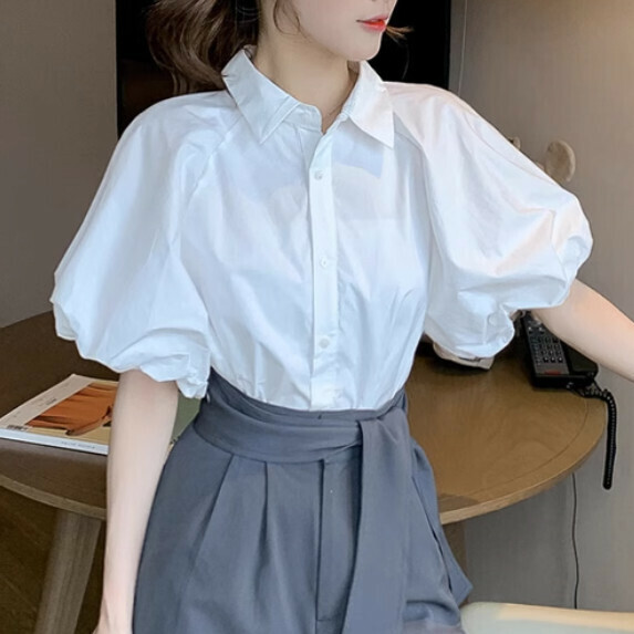 Temperament short-sleeved shirt women's summer (white [size S_L] (contact customer service to confirm the shipping size after placing an order)】