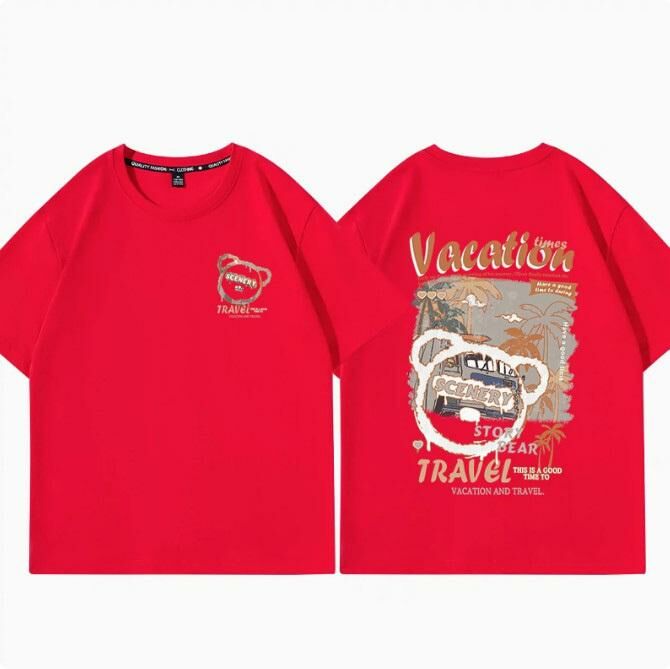 Casual Loose Short Sleeve T-Shirt (Red Beach Resort S-2XL) (Contact customer service to confirm the shipping size after placing an order)】