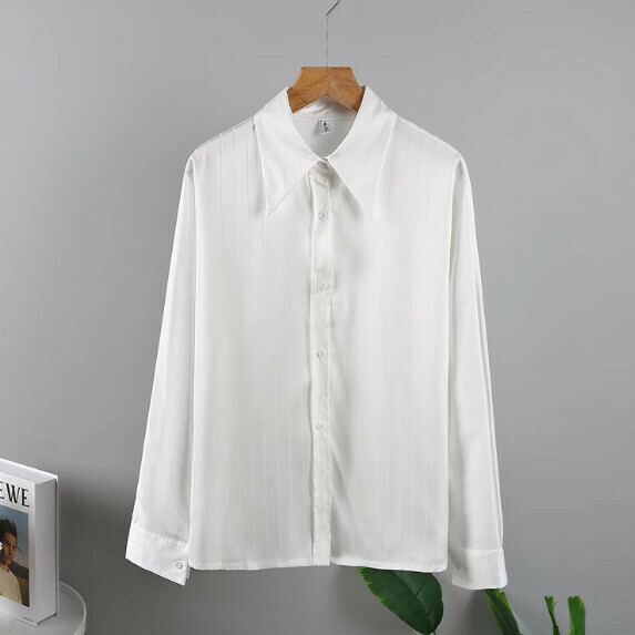 Striped Long-sleeved Shirt Women's Spring and Autumn (White [S_L size] (contact customer service to confirm the shipping size after placing an order)】