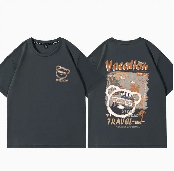 Casual Loose Short Sleeve T-Shirt (Quiet Gray Beach Resort S-2XL Size) (Contact customer service to confirm the shipping size after placing an order)】