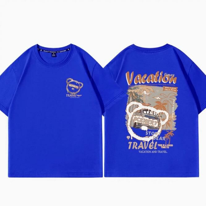 Casual Loose Short Sleeve T-Shirt (Royal Blue Beach Resort S-2XL Size) (Contact customer service to confirm the shipping size after placing an order)】