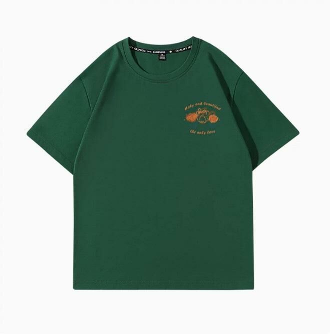 Summer Short Sleeve T-Shirt Top (Dark Green Cream Imprint Orange S-2XL Size) (Contact customer service to confirm the shipping size after placing an order)】