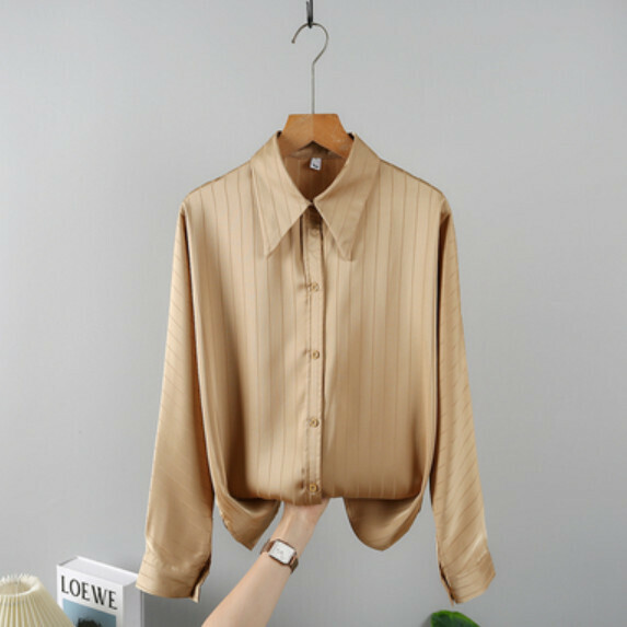 Striped long-sleeved shirt women's spring and autumn (yellow [size S_L] (contact customer service to confirm the shipping size after placing an order)】