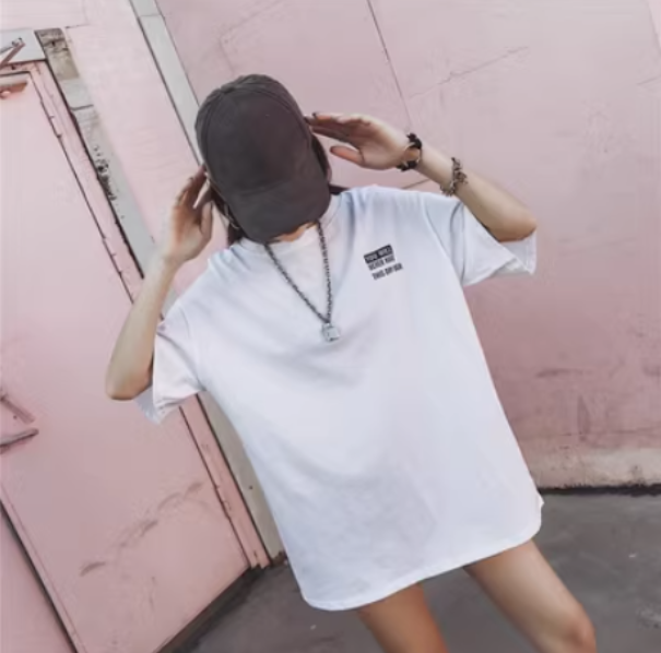 Simple letter print loose short-sleeved T-shirt (white) (M-XXL) (contact customer service to confirm the shipping size after placing an order) 】