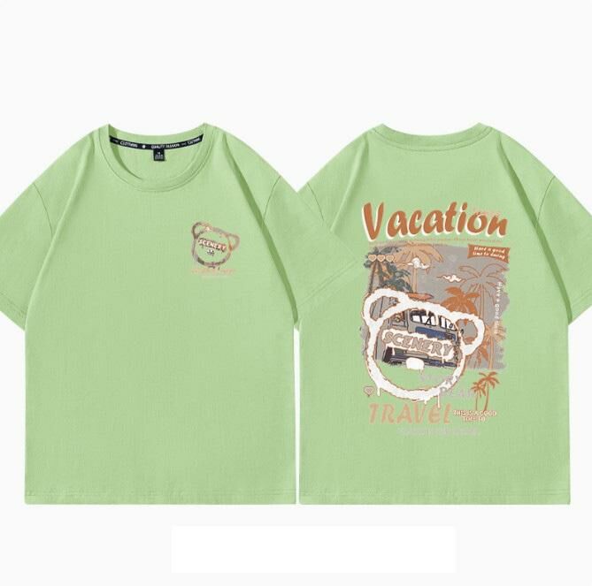Casual Loose Short Sleeve T-Shirt (Fruit Green Beach Resort S-2XL Size) (Contact customer service to confirm the shipping size after placing an order)】
