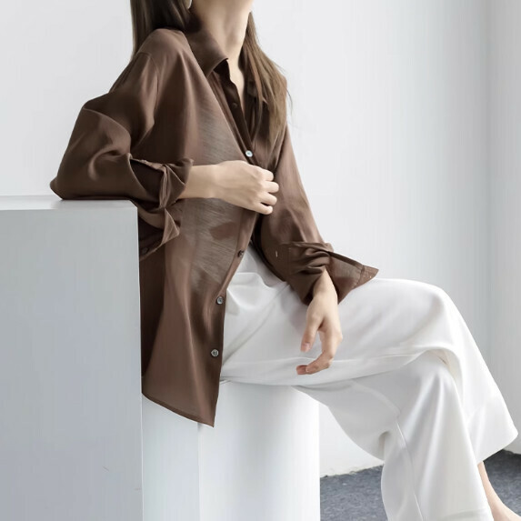 Sunscreen long-sleeved shirt women's summer (coffee color [S_L size] (contact customer service to confirm the shipping size after placing an order)】