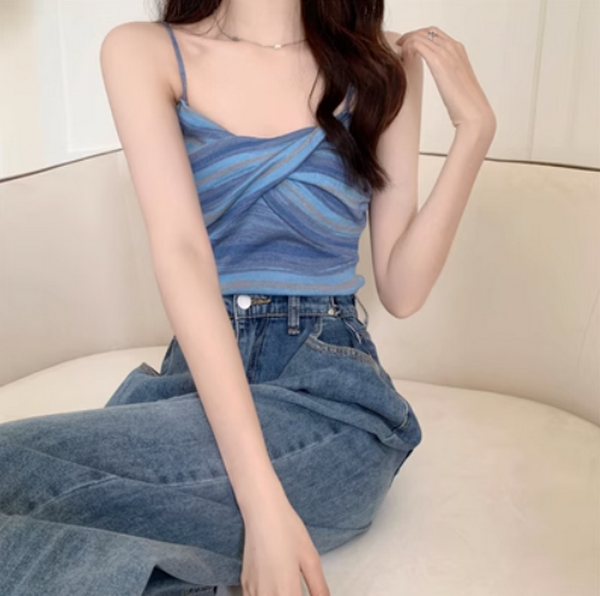 Chic striped vest (blue) (size: one size)】